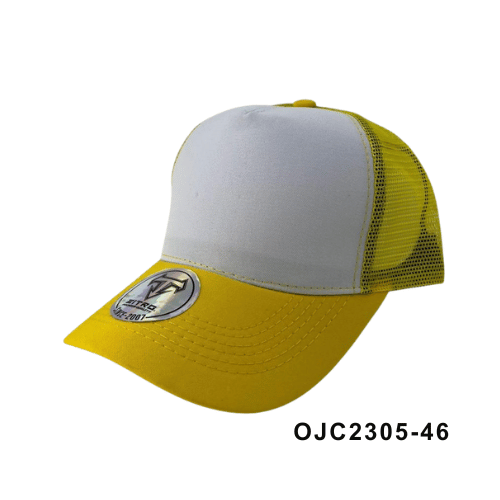 Gorra en drill malla combinada 5 paneles Blanco Amarillo Ref.OJC2305-46
