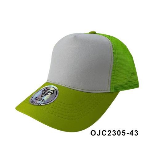 Gorra en drill malla combinada 5 paneles Verde Limon Blanco Ref.OJC2305-43
