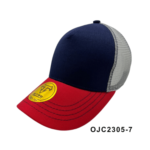 Gorra en drill malla combinada 5 paneles Rojo Azul Ref.OJC2305-7