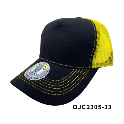 Gorra en drill malla combinada 5 paneles Negro Amarillo Ref.OJC2305-33