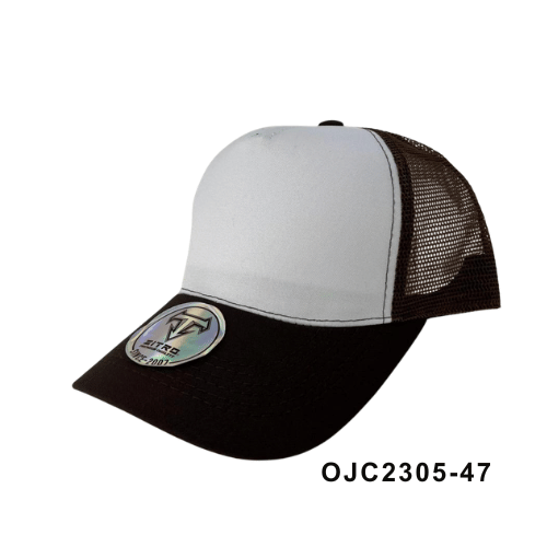 Gorra en drill malla combinada 5 paneles Blanco Marron Ref.OJC2305-47