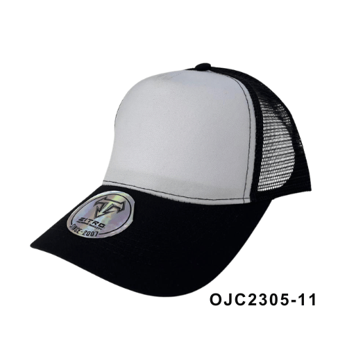 Gorra en drill malla combinada 5 paneles Blanco Negro Ref.OJC2305-11a