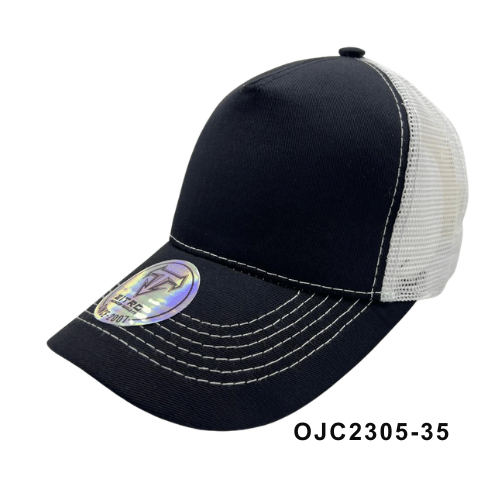 Gorra en drill malla combinada 5 paneles Negro Gris 2 Ref.OJC2305-35