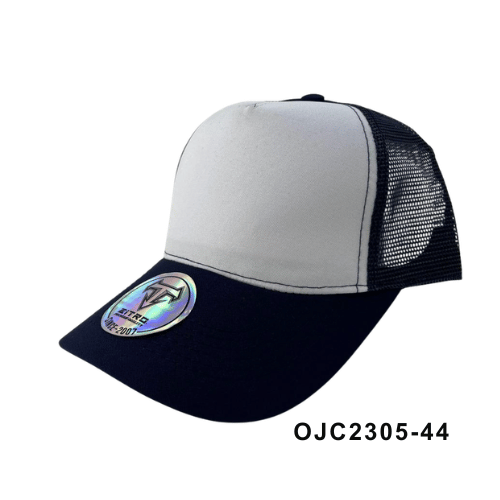 Gorra en drill malla combinada 5 paneles Blanco Negro Ref.OJC2305-44