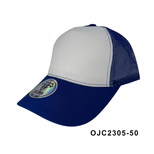 Gorra en drill malla combinada 5 paneles Blanco Azul Ref.OJC2305-50