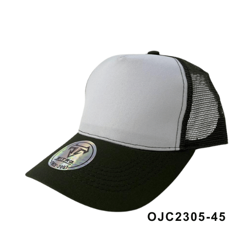 Gorra en drill malla combinada 5 paneles Blanco Negro Ref.OJC2305-45
