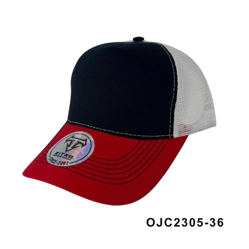 Gorra en drill malla combinada 5 paneles Azul Rojo 2 Ref.OJC2305-36