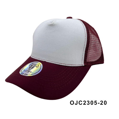 Gorra en drill malla combinada 5 paneles Vinotinto Ref.OJC2305-20