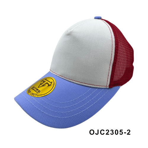 Gorra en drill malla combinada 5 paneles Azul Celeste Rojo Ref.OJC2305-2