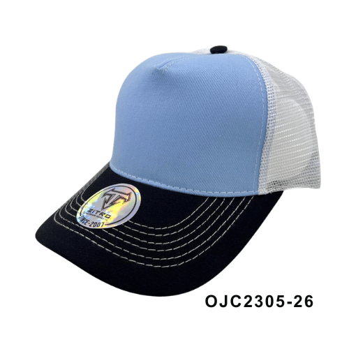 Gorra en drill malla combinada 5 paneles Azul Celeste Negro Ref.OJC2305-26