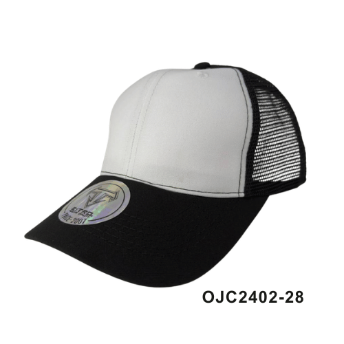Gorra drill malla 6 paneles Blanco Negro Ref.OJC2402-28