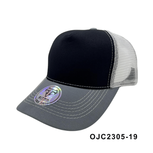 Gorra en drill malla combinada 5 paneles Negro Gris Ref.OJC2305-19