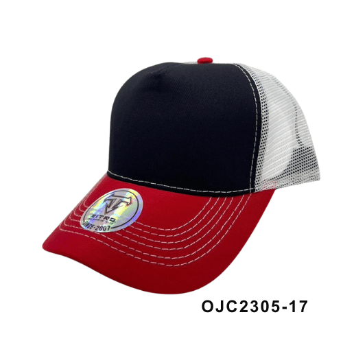 Gorra en drill malla combinada 5 paneles Negro Rojo Ref.OJC2305-17