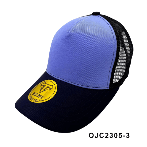 Gorra en drill malla combinada 5 paneles Azul Celeste Negro  Ref.OJC2305-3