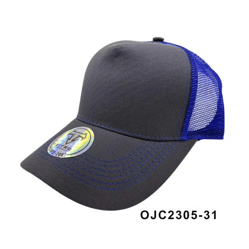Gorra en drill malla combinada 5 paneles Gris Azul 2 Ref.OJC2305-31