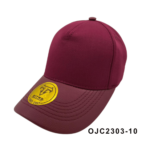 Gorra drill visera cuerina 5 paneles Vinotinto Ref.OJC2303-10