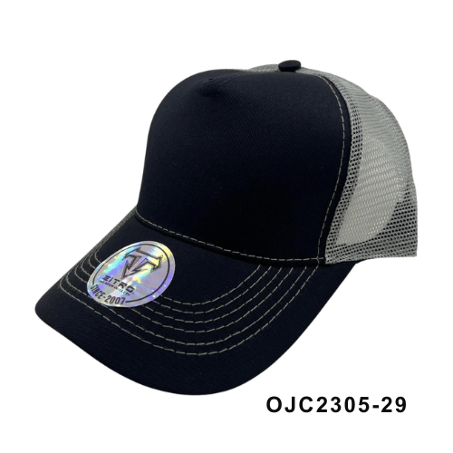 Gorra en drill malla combinada 5 paneles Negro Gris Ref.OJC2305-29